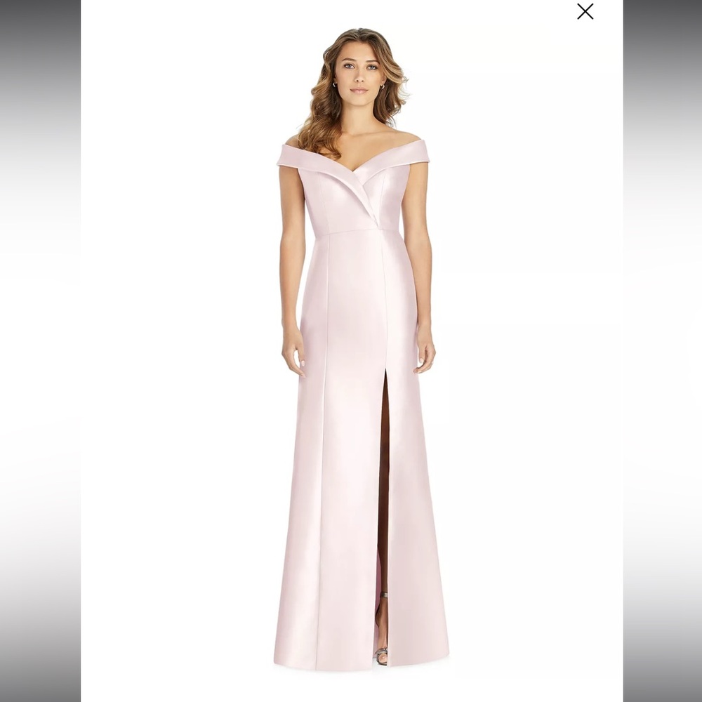New! ALFRED SUNG Off-The-Shoulder‎ Satin Blush Gown